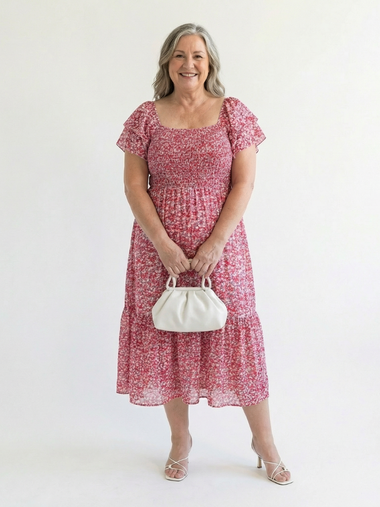 Odette | Off Shoulder Floral Smocked Midi Dress