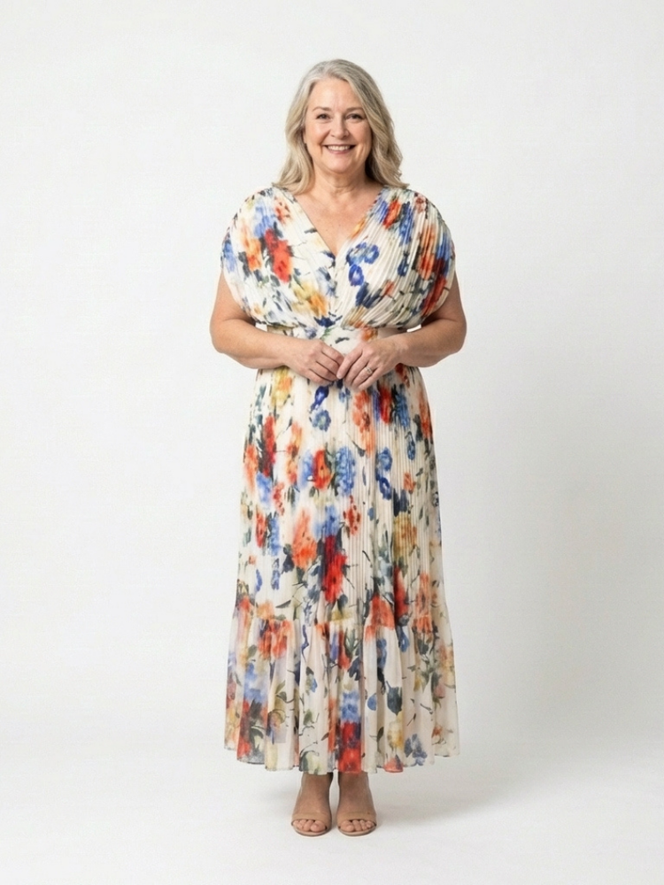 Savannah | Short Sleeve Pleated Floral Midi Dress