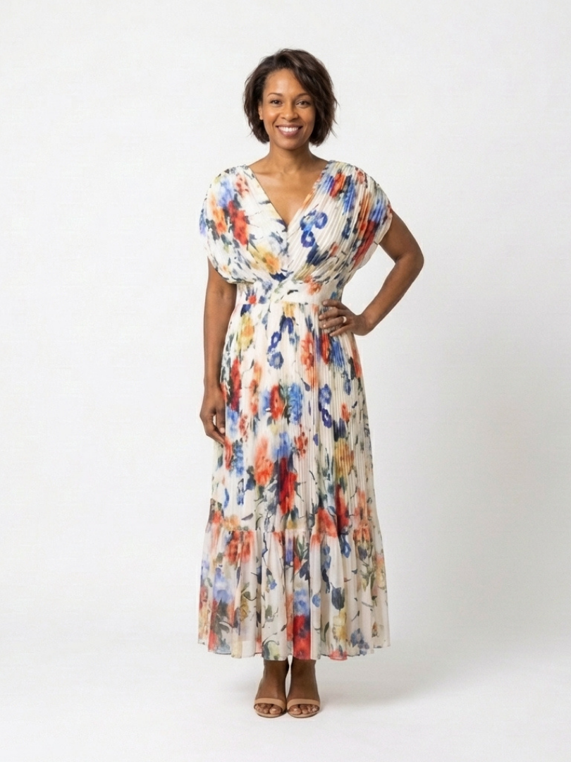 Savannah | Short Sleeve Pleated Floral Midi Dress