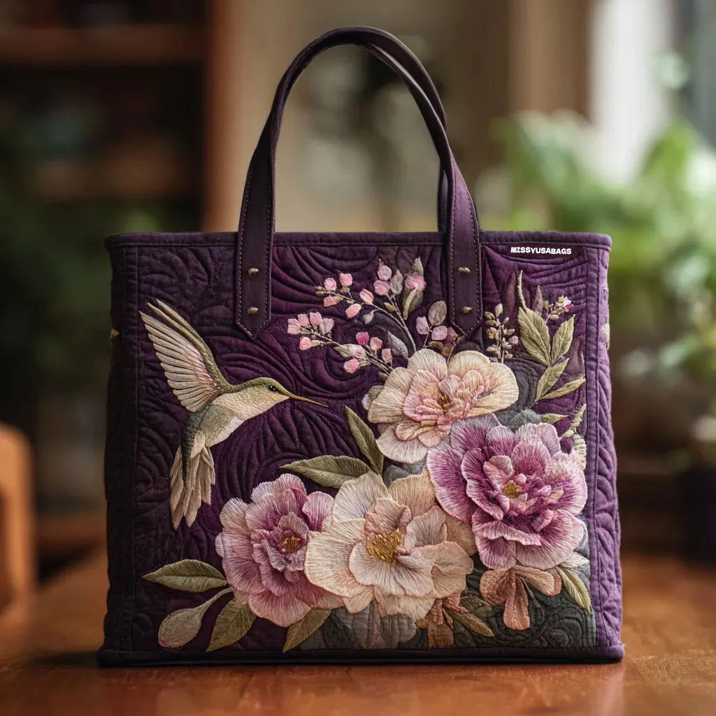 Ručně vyráběná prošívaná taška - Kolibříci a orchideje