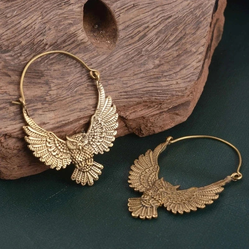 Vintage boho výrazné náušnice se sovou