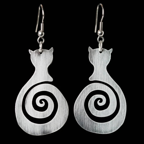 Vintage spirálové náušnice s kočkou