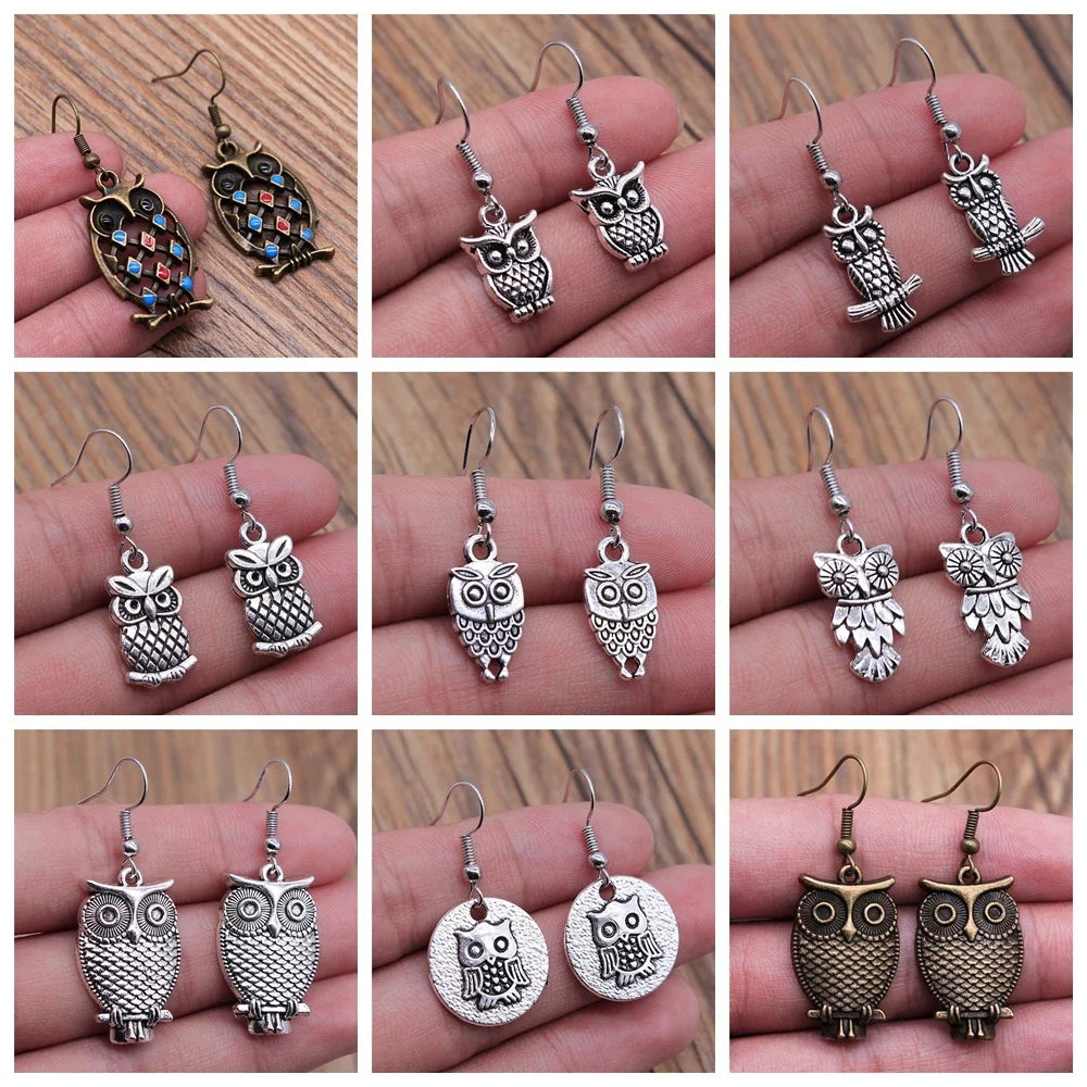 Vintage boho visací náušnice se sovou