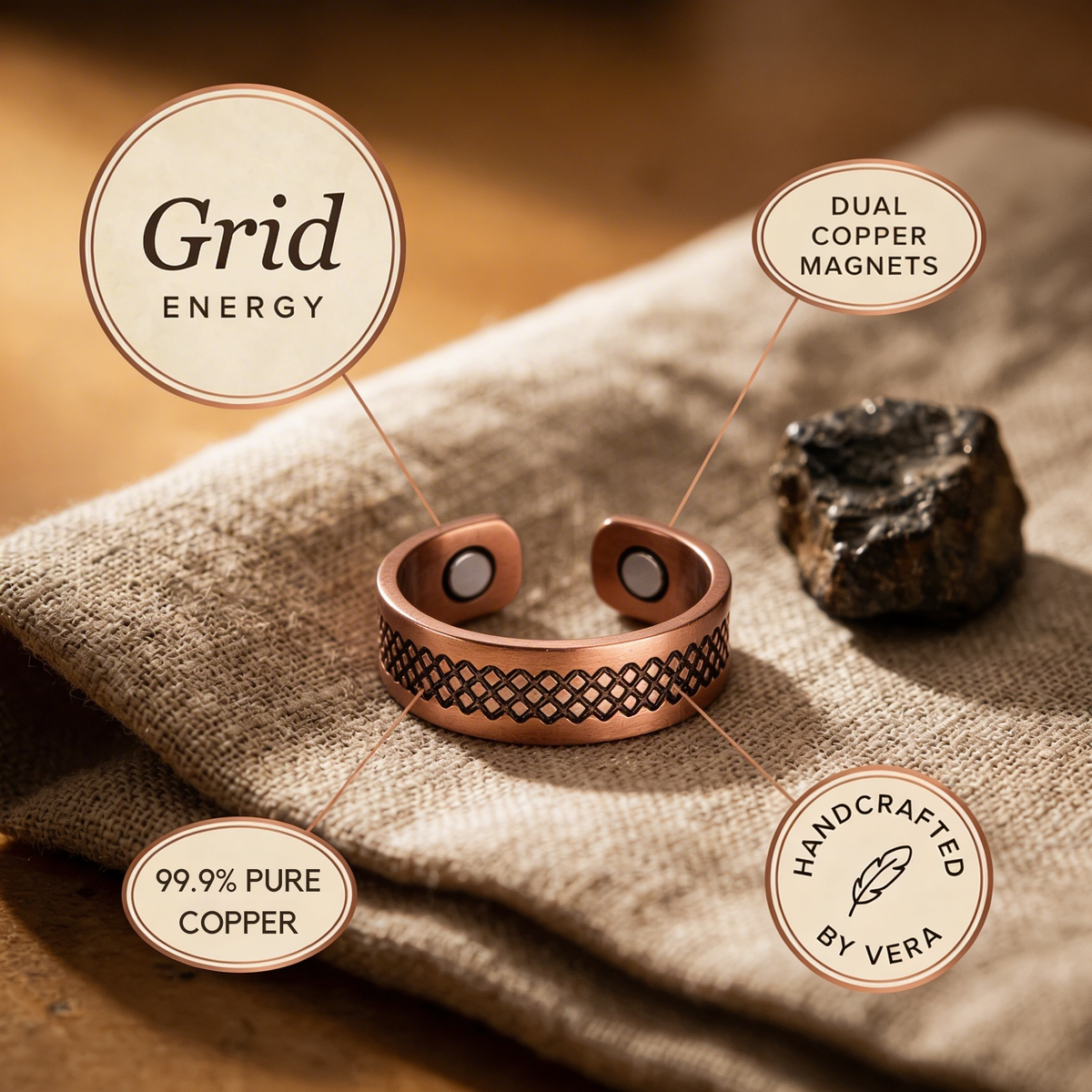 Měděný prsten Grid