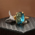 Nastavitelný prsten s kolibříkem v barvě akvamarínu – pozlacený 14K