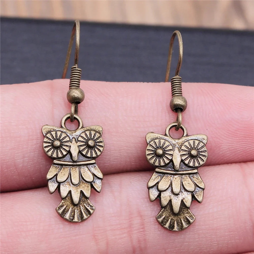 Vintage boho visací náušnice se sovou