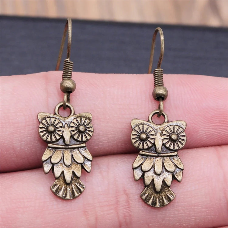 Vintage boho visací náušnice se sovou