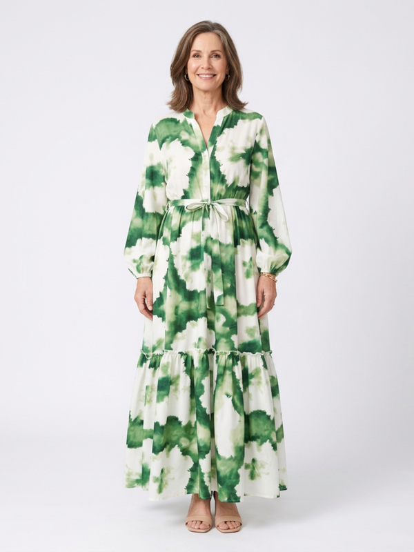 Sabine | Long Sleeve Tie Waist Tiered Maxi Dress