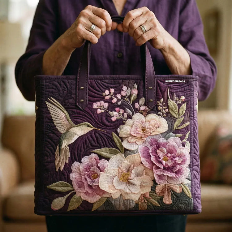 Ručně vyráběná prošívaná taška - Kolibříci a orchideje