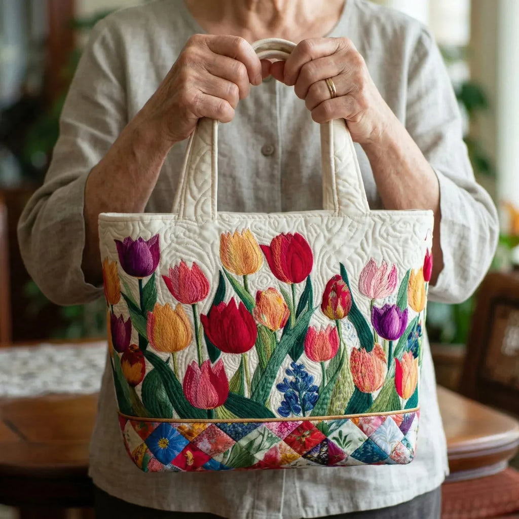 Prošívaná taška - Tulipánová zahrada