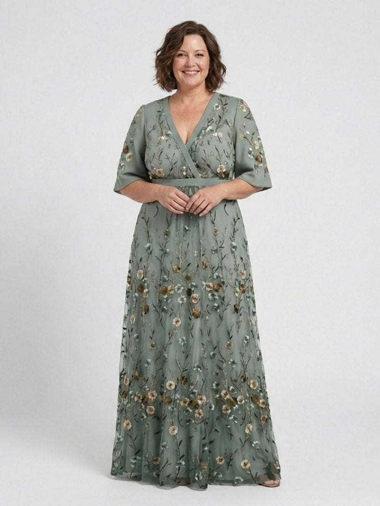 Evadne | Floral V Neck Short Sleeve Maxi Dress