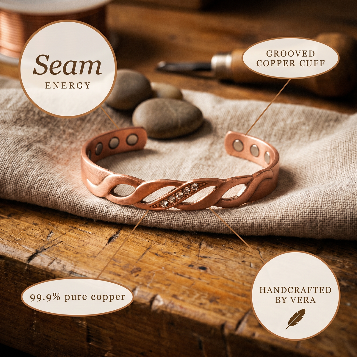 Měděný náramek Seam