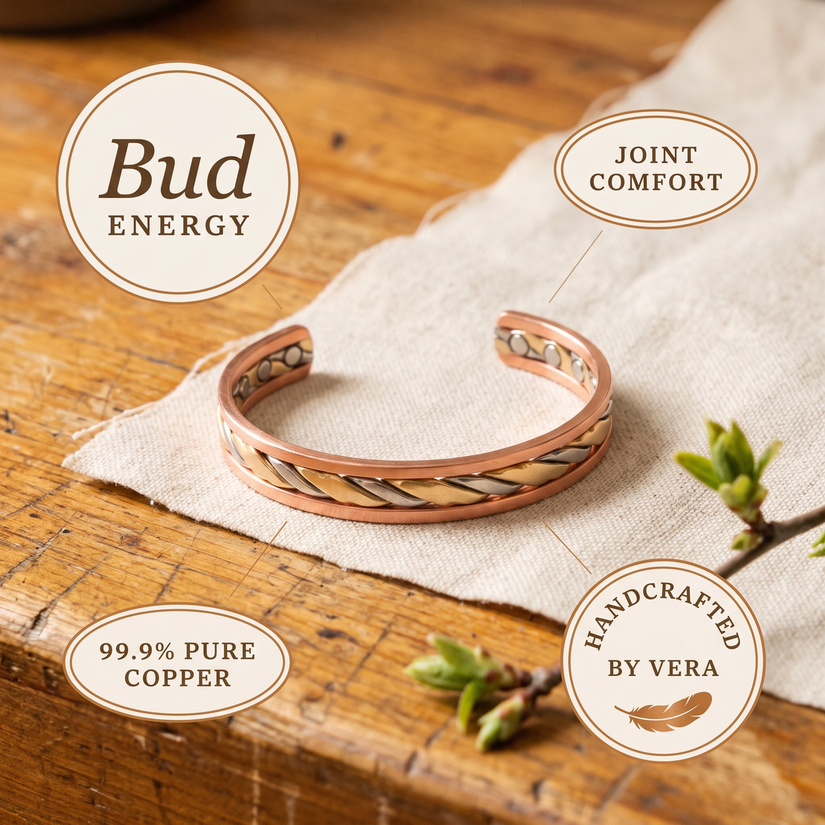 Měděný náramek Bud