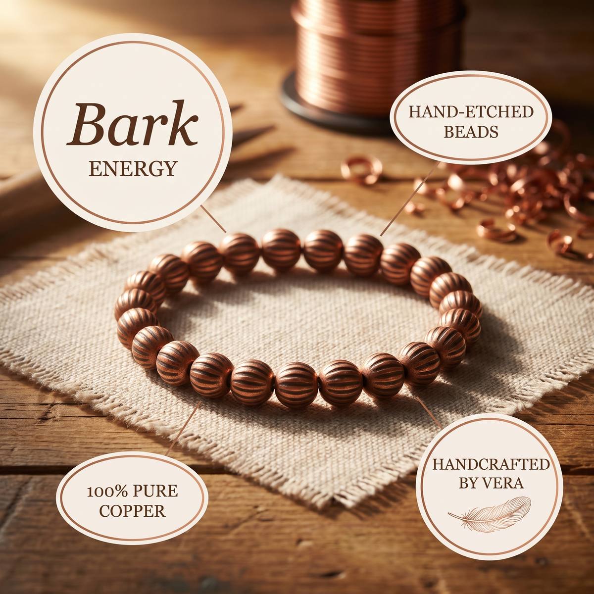 Měděný náramek Bark