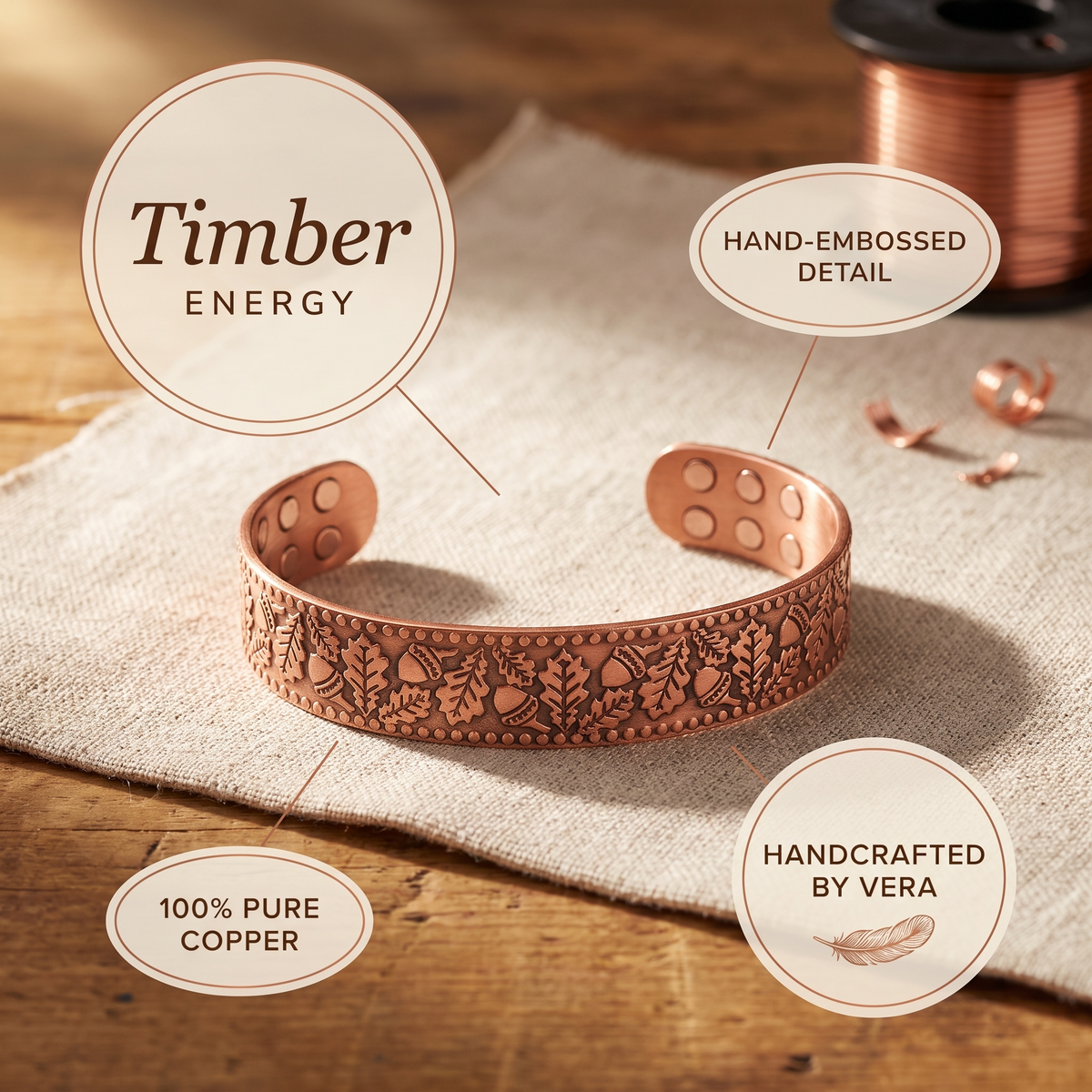 Měděný náramek Timber