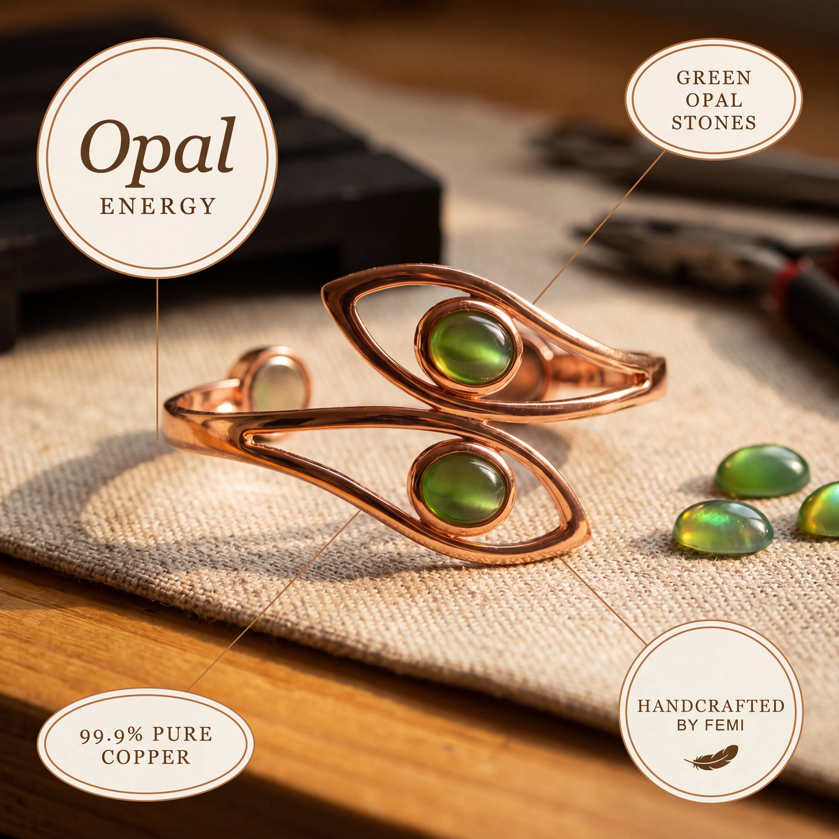 Měděný náramek Opal