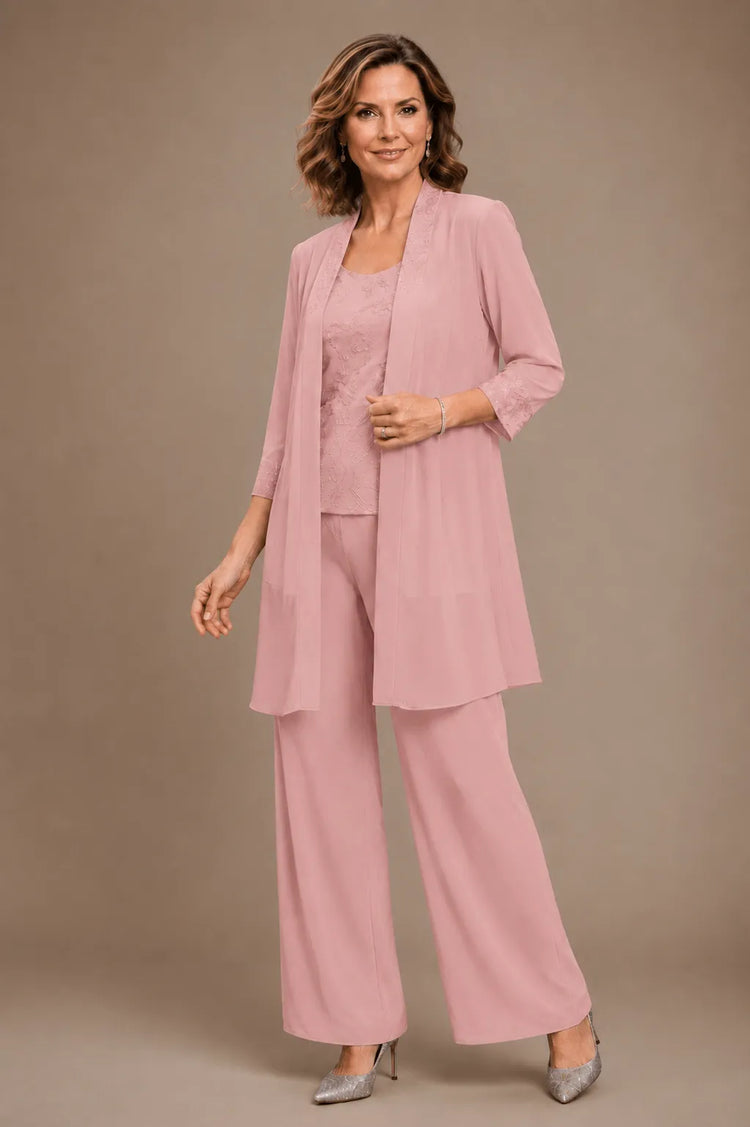 Evelyn Embroidered Three-Piece Pant Set